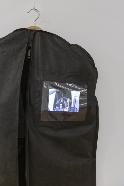 Loot Sweets (detail), 2021 Nylon, silk, wool, wood, metal, embedded screen with digital video 