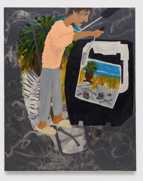 The world beyond through the hole in the washing machine, 2025, Oil on canvas, 63.8 × 51.3 in. (162.05 × 130.30 cm)