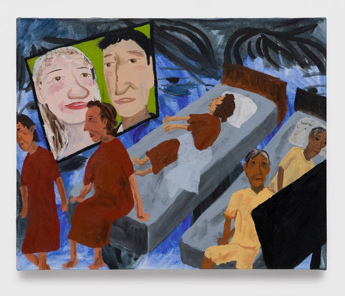 TVs across from each other, 2025, Oil on canvas, 20.9 × 25.7 in. (53.09 × 65.28 cm)