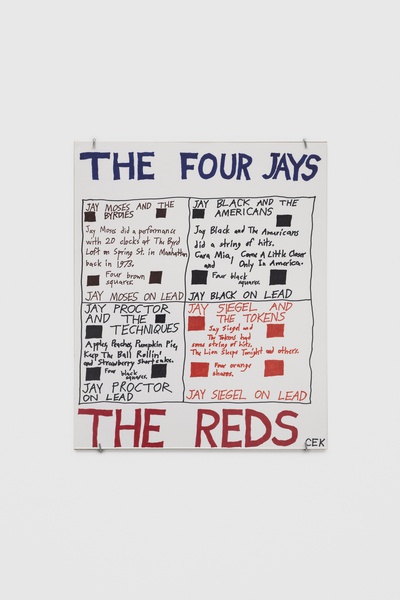 The Four Jays / The Reds, 2025, Marker on paper, 11 ¼ × 15 in. (28.58 × 38.10 cm)