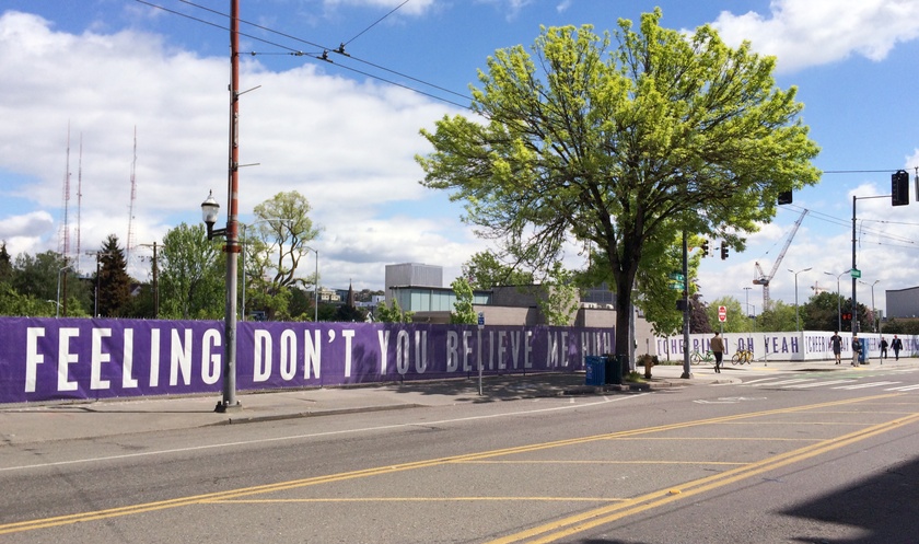 Nite Life, banner within city-wide project A Lone, 2018, installed adjacent to City Hill Link rail station, Seattle, Washington