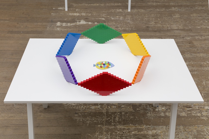 Rainbow Fish, 2024, Table: 63 × 31 ½ × 29 ½ in. (160.02 × 80.01 × 74.93 cm), Dimensions variable