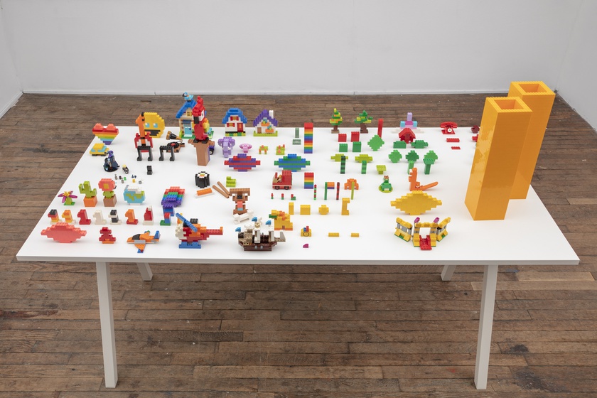 Lego Town, 1983-2025, Lego bricks, Table: 63 × 31 ½ × 29 ½ in. (160.02 × 80.01 × 74.93 cm), Dimensions variable